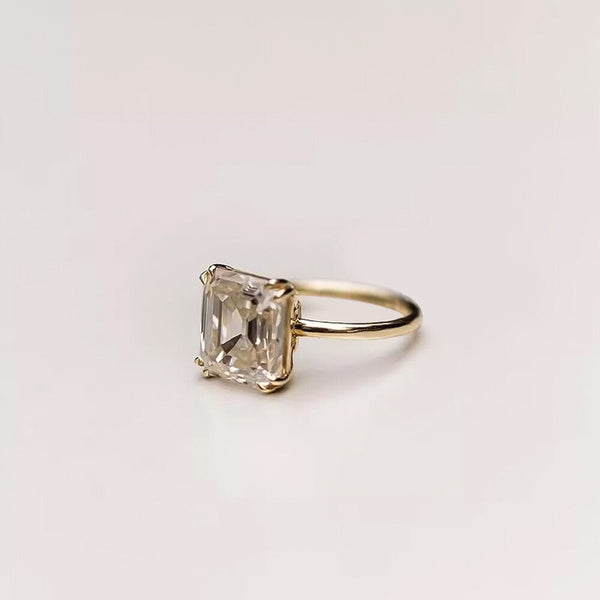 6.30 Ct Asscher Cut Off White Moissanite Solitaire Ring in – RARE 18K Gold Plated V 18K Gold Plated