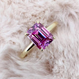 RARE 3.45 Ct Emerald Cut Pink Moissanite Solitaire Ring in Certified 18K Gold Plated