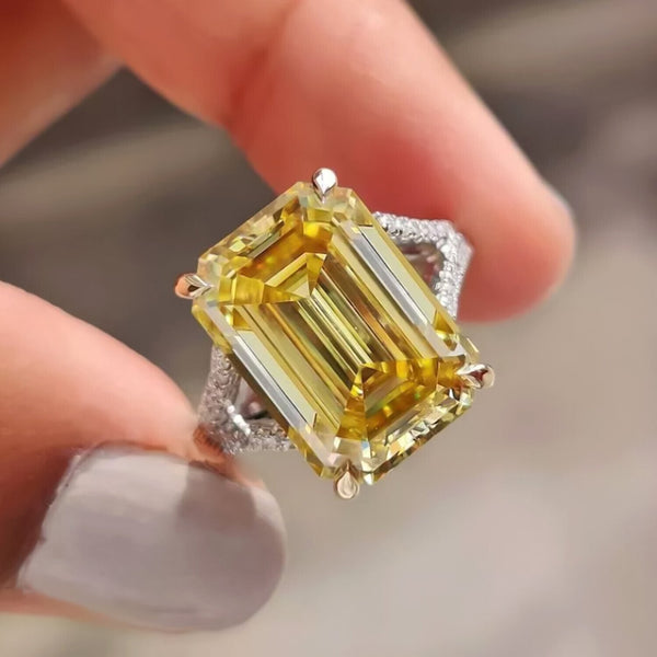 RARE 13.80 Ct Champagne Treated Moissanite Solitaire Ring in Gift 18K Gold Plated V 18K Gold Plated
