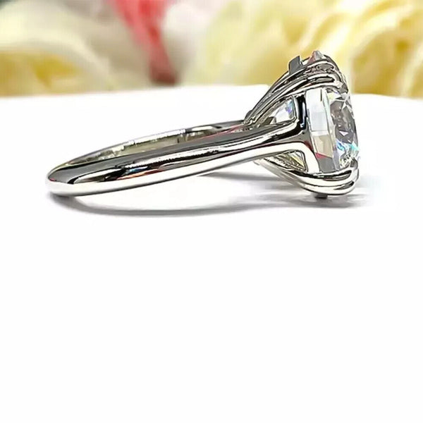 6.65 Ct Round Cut White Treated Moissanite Solitaire Ring Certified 18K Gold Plated