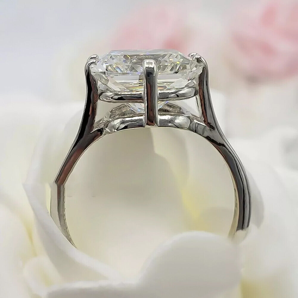 RARE 24.30 Ct Radiant Cut Off White Treated Moissanite Ring in Certified 18K Gold Plated