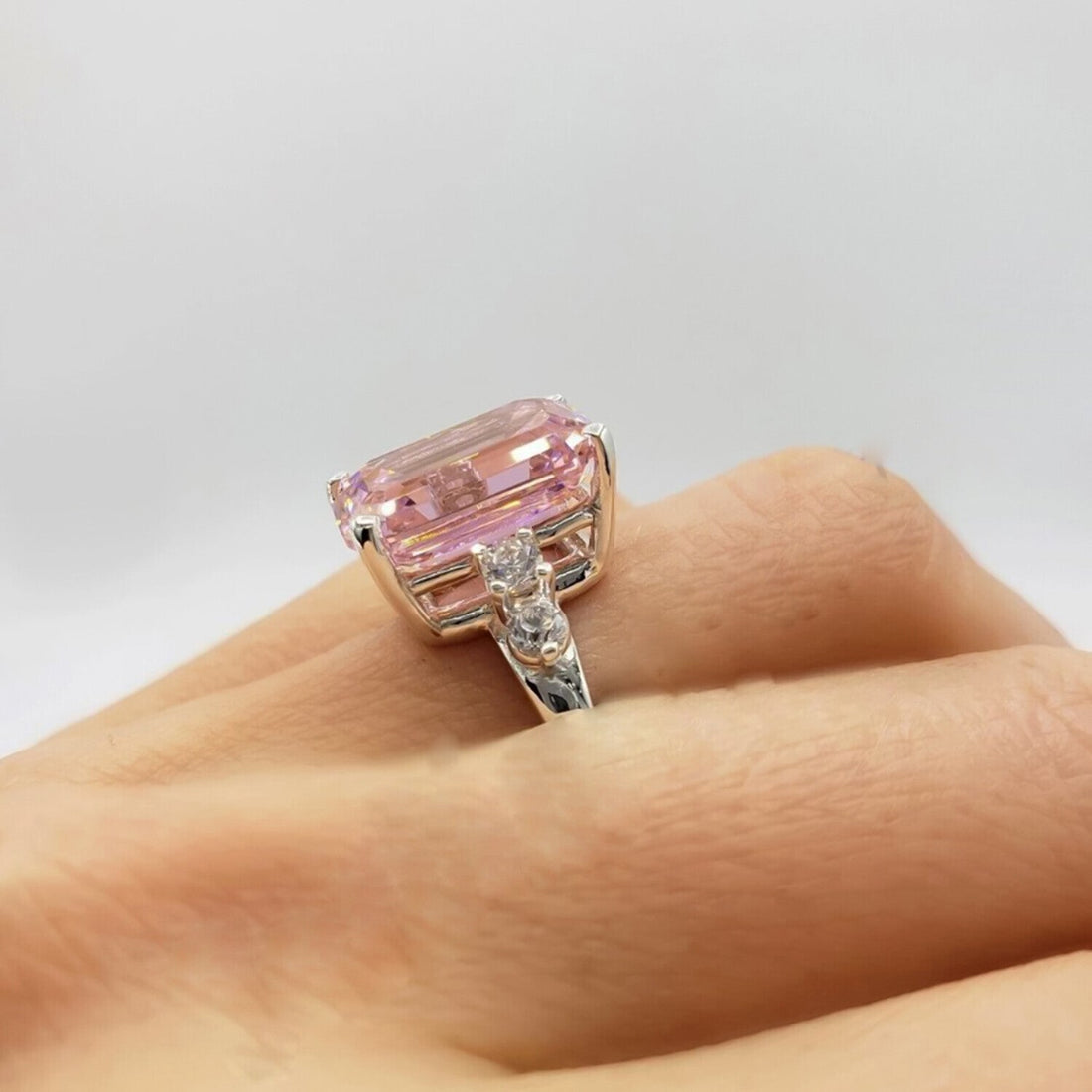 RARE 5.60 Ct Emerald Cut Pink Treated Moissanite Solitaire Ring in 18K Gold Plated