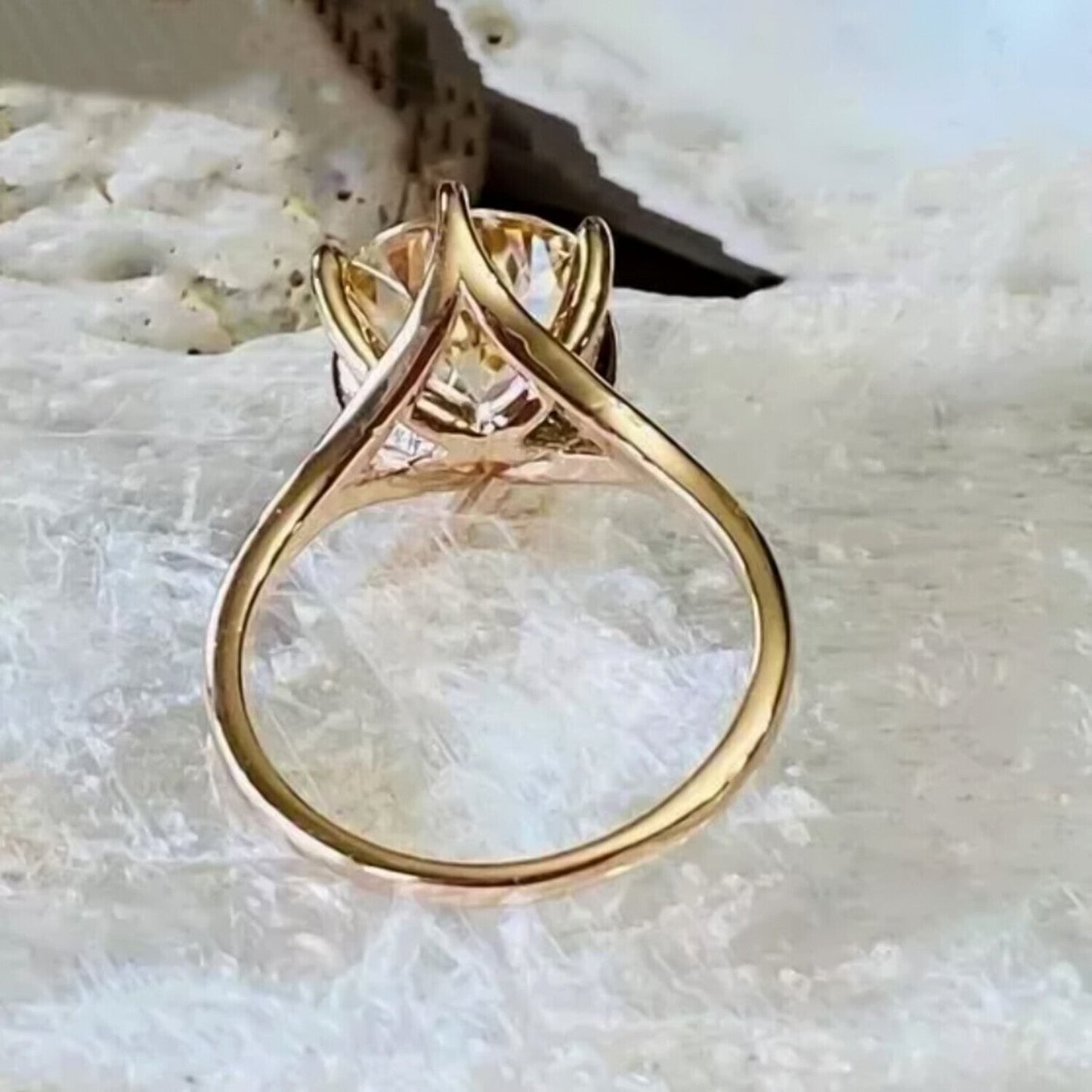 RARE 6.50 Ct Champagne Round Cut Moissanite Solitaire Ring in Cert 18K Gold Plated 18K Gold Plated