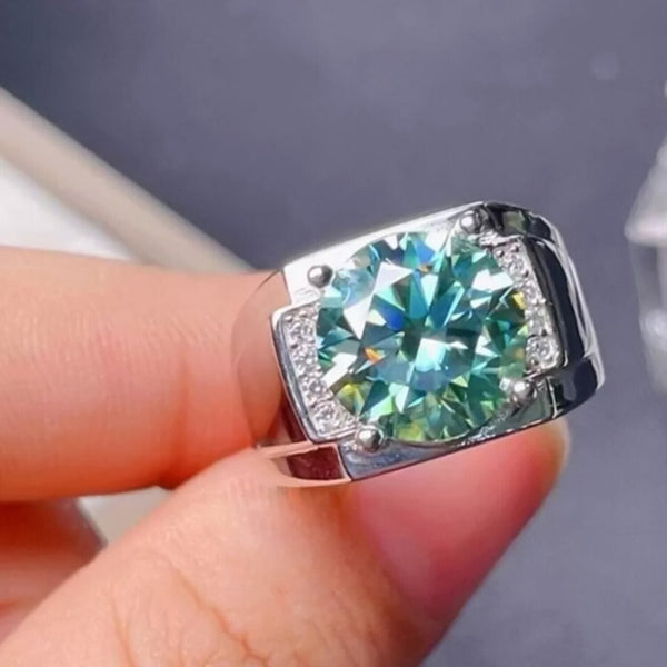 RARE 6.30 Ct Round Cut Blue Treated Moissanite Solitaire Ring in 18K Gold Plated Ve 18K Gold Plated