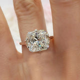 RARE 24.30 Ct Radiant Cut Off White Treated Moissanite Ring in Certified 18K Gold Plated