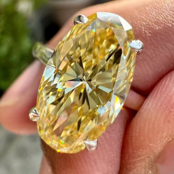 RARE 9.25 Ct Champagne Treated Moissanite Solitaire Ring in Cert 18K Gold Plated Ve 18K Gold Plated