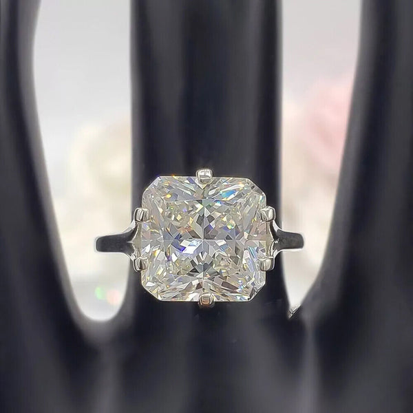 RARE 24.30 Ct Radiant Cut Off White Treated Moissanite Ring in Cert 18K Gold Plated