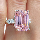 RARE 5.60 Ct Emerald Cut Pink Treated Moissanite Solitaire Ring in 18K Gold Plated