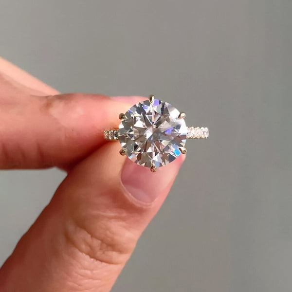RARE 5.80 Ct Off White Treated Round Cut Moissanite Ring in Cert 18K Gold Plated Ve 18K Gold Plated