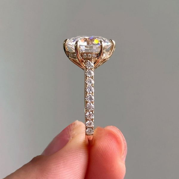 RARE 5.80 Ct Off White Treated Round Cut Moissanite Ring in Cert 18K Gold Plated Ve 18K Gold Plated