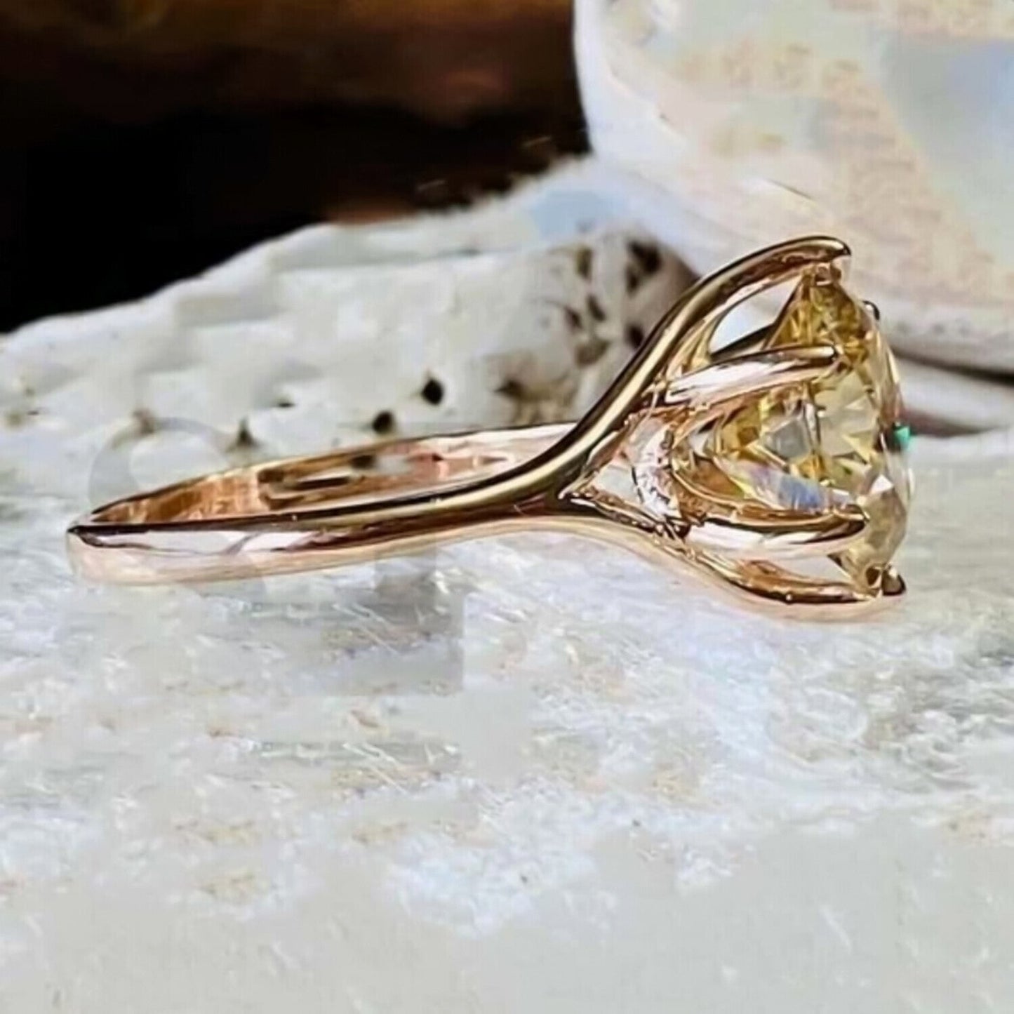 RARE 11 Ct Champagne Treated Moissanite Ring in Certified 18K Gold Plated