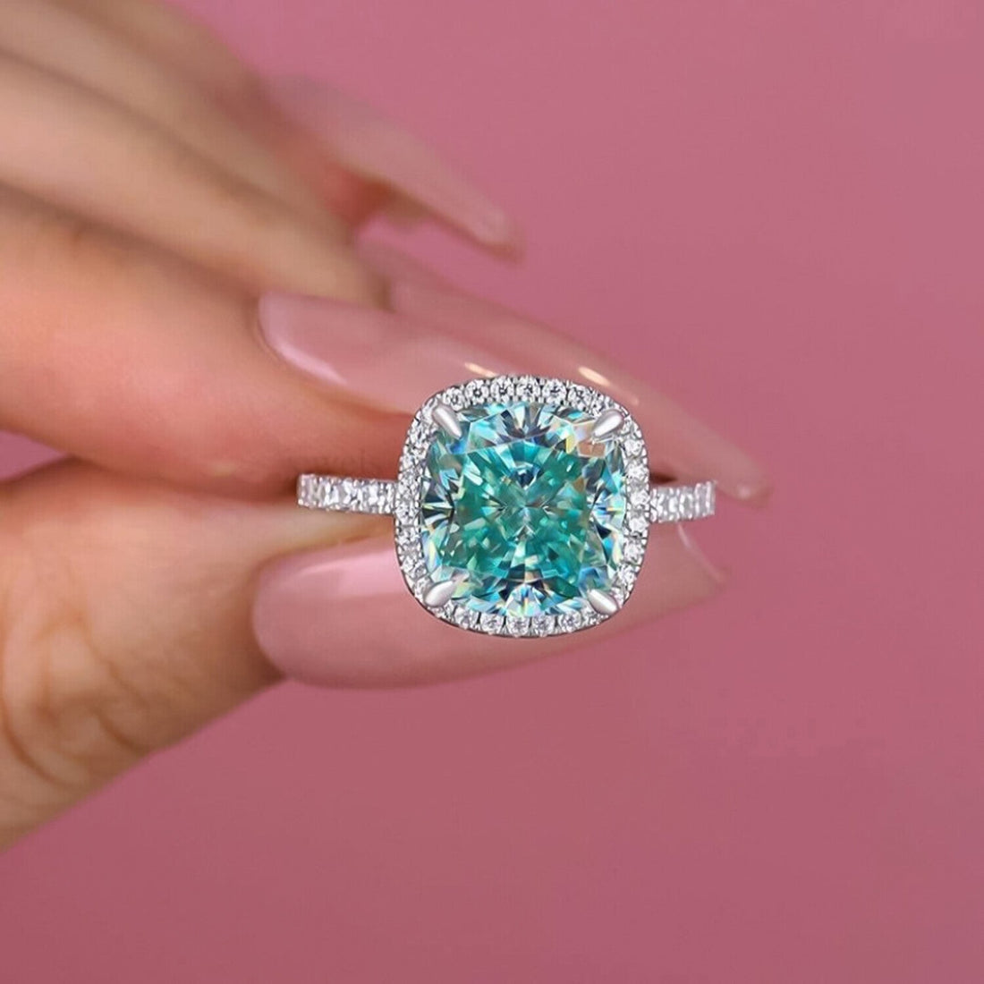5.90 Ct Cushion Cut Blue Treated Moissanite Solitaire Ring in WOW 18K Gold Plated Vermeil