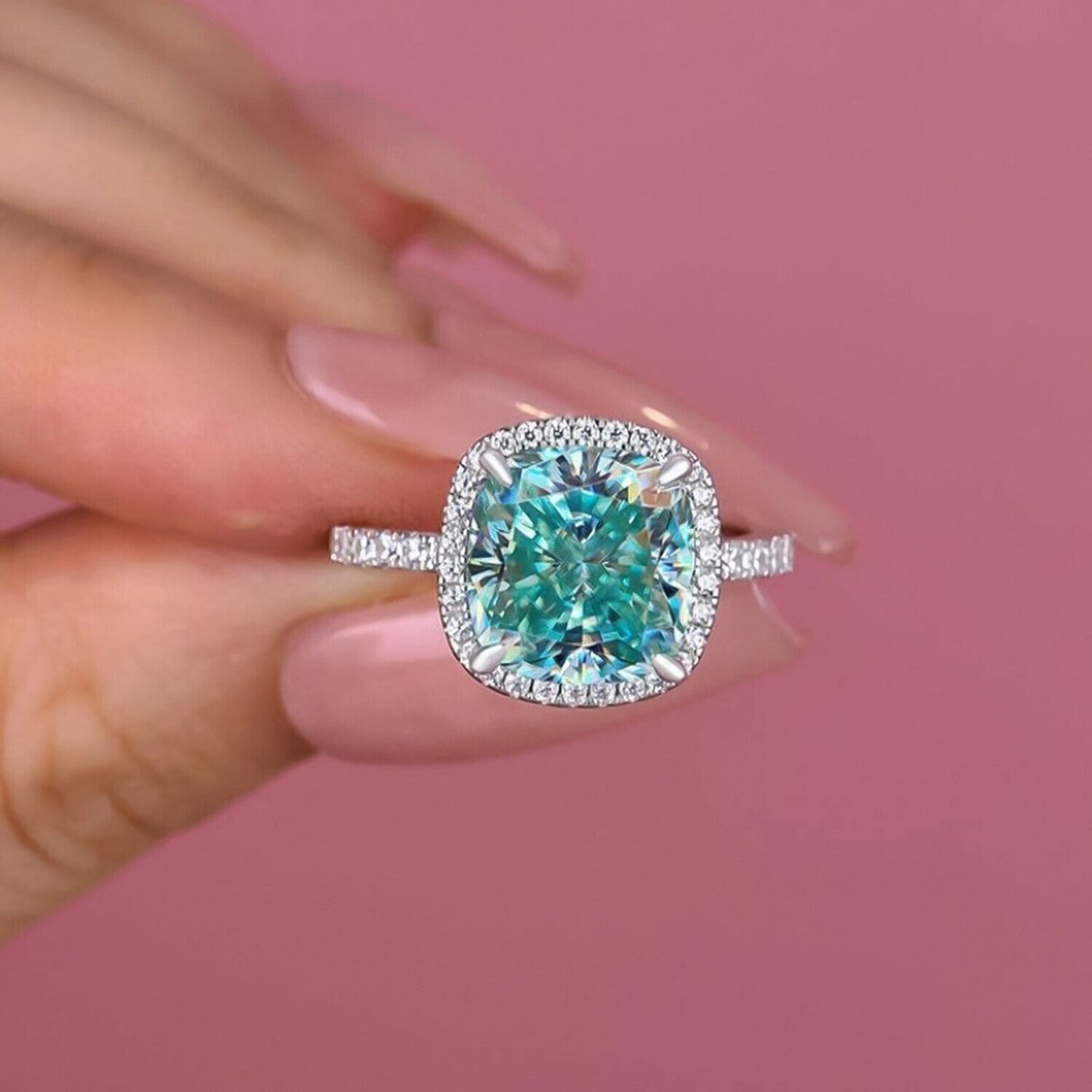5.90 Ct Cushion Cut Blue Treated Moissanite Solitaire Ring in WOW 18K Gold Plated V 18K Gold Plated