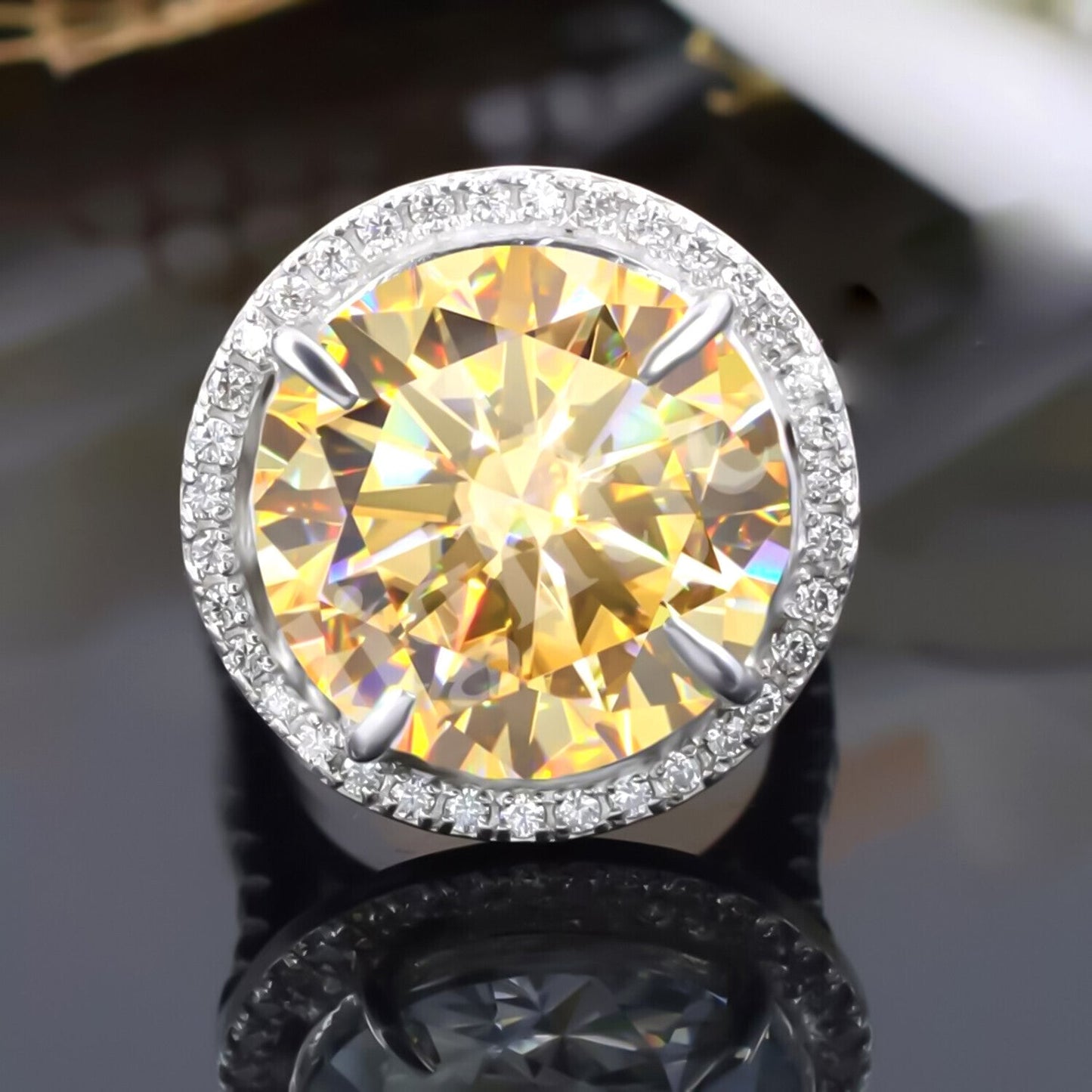 RARE 35.20 Ct Round Cut Champagne Treated Moissanite Ring in Gift 18K Gold Plated V 18K Gold Plated