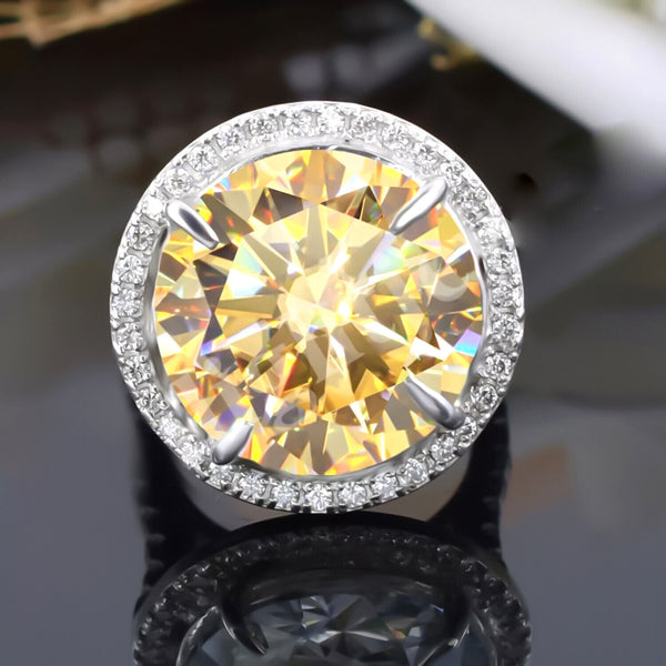 RARE 35.20 Ct Round Cut Champagne Treated Moissanite Ring in Gift 18K Gold Plated V 18K Gold Plated