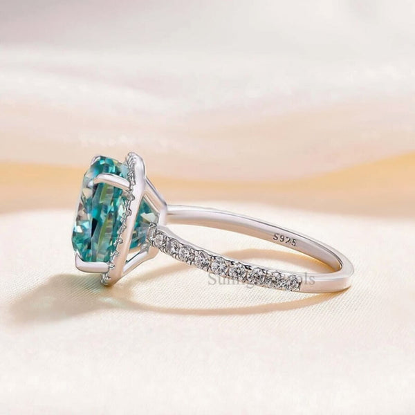 5.90 Ct Cushion Cut Blue Treated Moissanite Solitaire Ring in WOW 18K Gold Plated V 18K Gold Plated