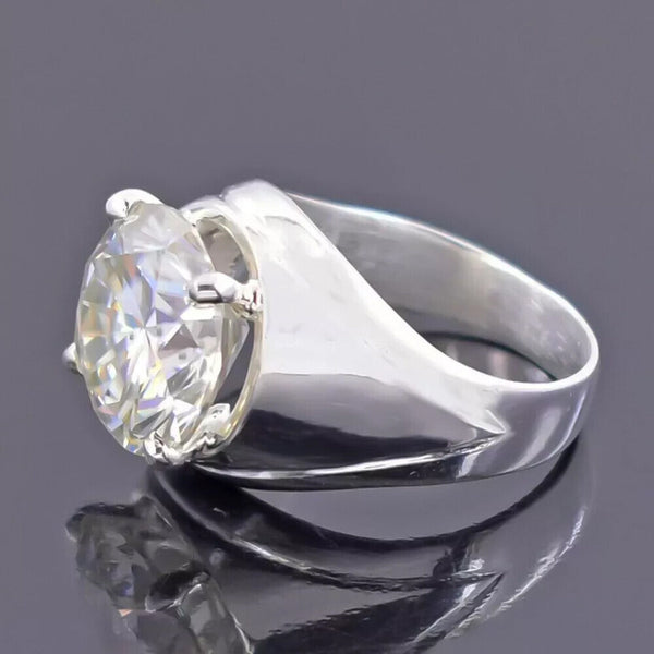 10.10 Ct Off White Treated Moissanite Solitaire Men's Ring in Cert 18K Gold Plated 18K Gold Plated