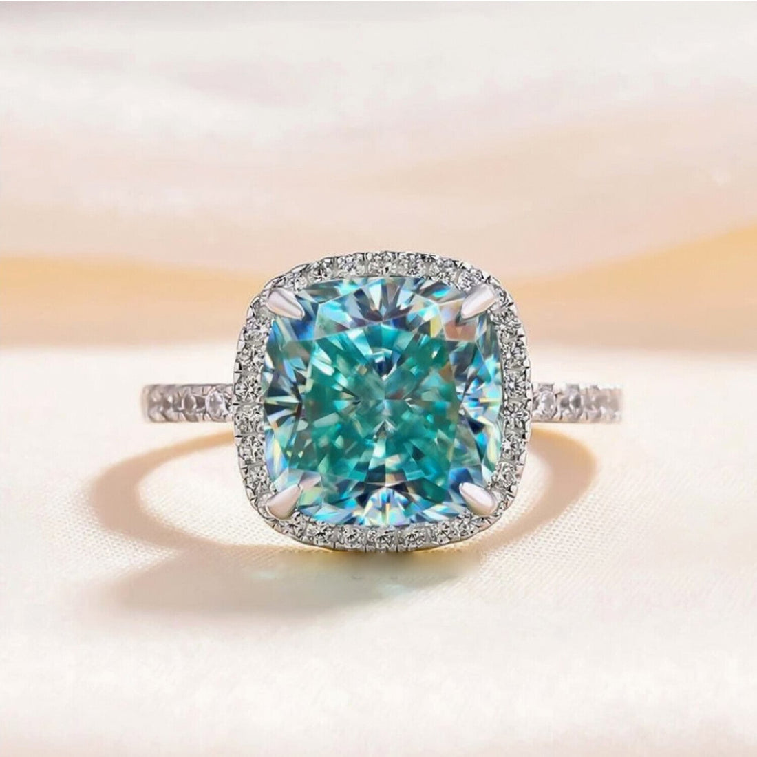 5.90 Ct Cushion Cut Blue Treated Moissanite Solitaire Ring in WOW 18K Gold Plated Vermeil