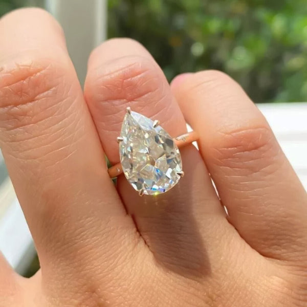 RARE 10.50 Ct Off White Treated Moissanite Solitaire Ring in Gift 18K Gold Plated V 18K Gold Plated