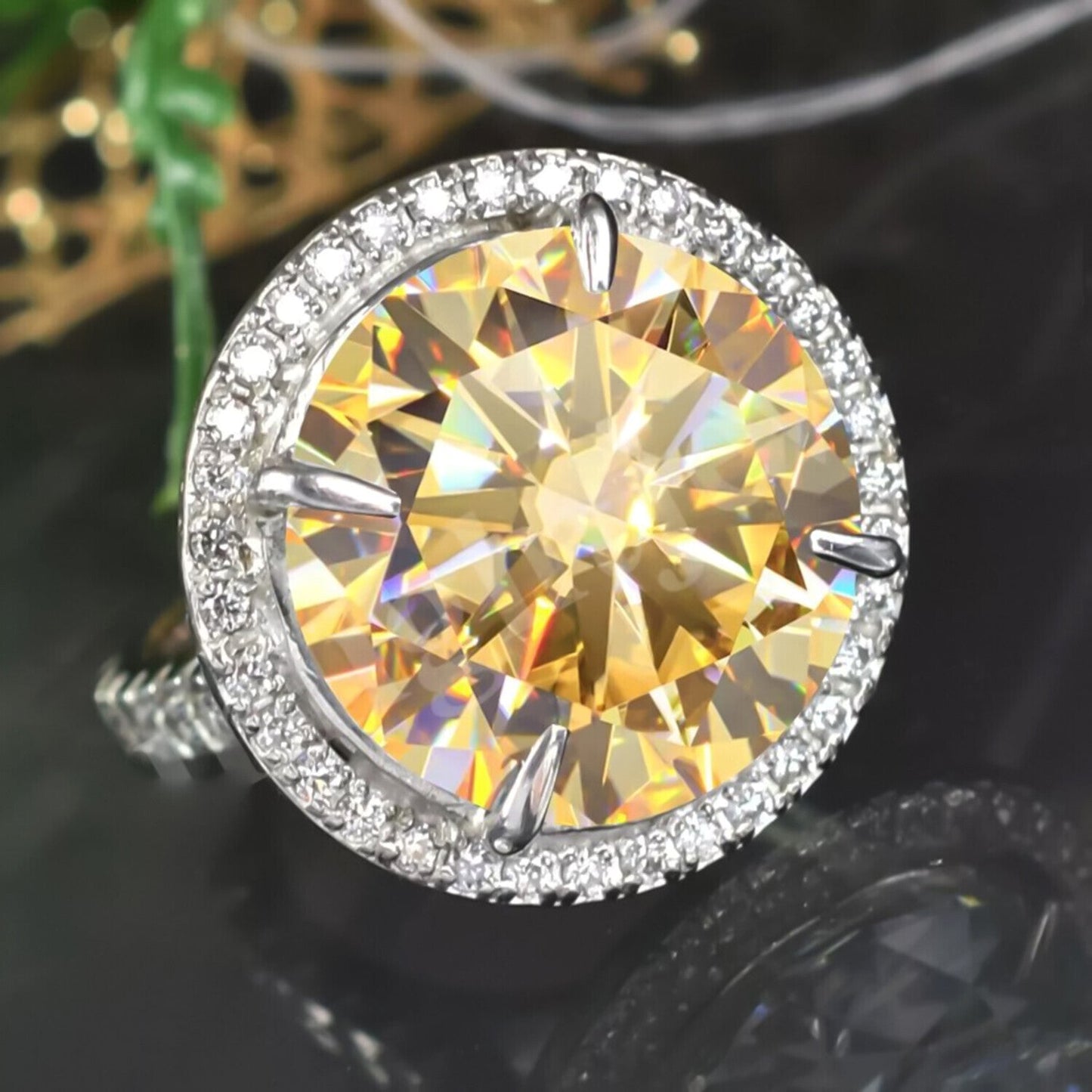 12.30 Ct Champagne Treated Moissanite Solitaire Ring in – RARE Gem 18K Gold Plated 18K Gold Plated