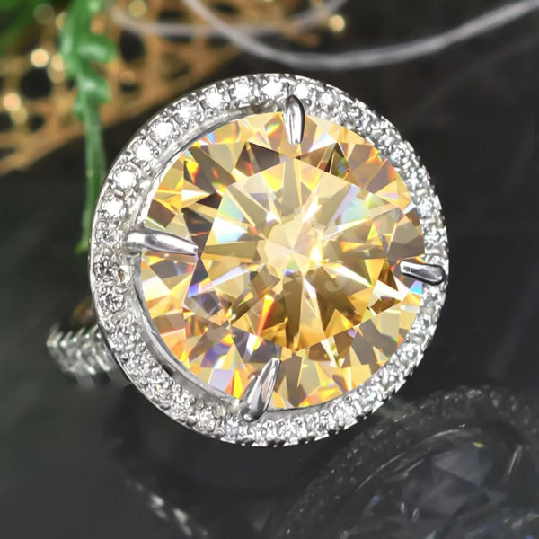12.30 Ct Champagne Treated Moissanite Solitaire Ring in – RARE Gem 18K Gold Plated 18K Gold Plated
