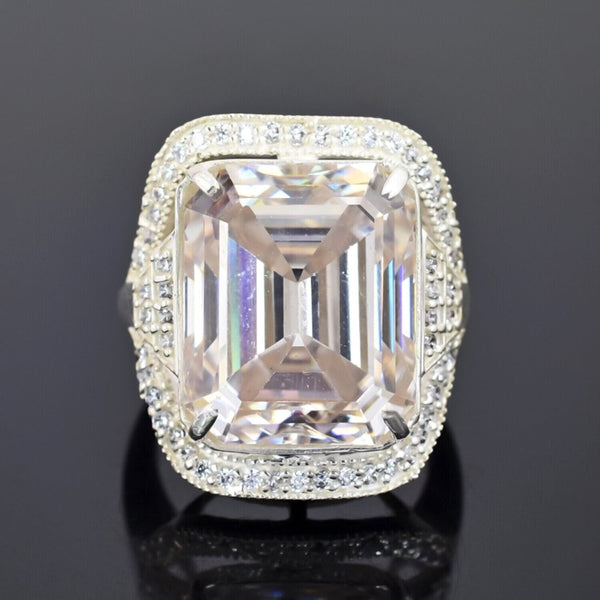 15.20 Ct Emerald Off White Moissanite Ring in Rings 18K Gold Plated
