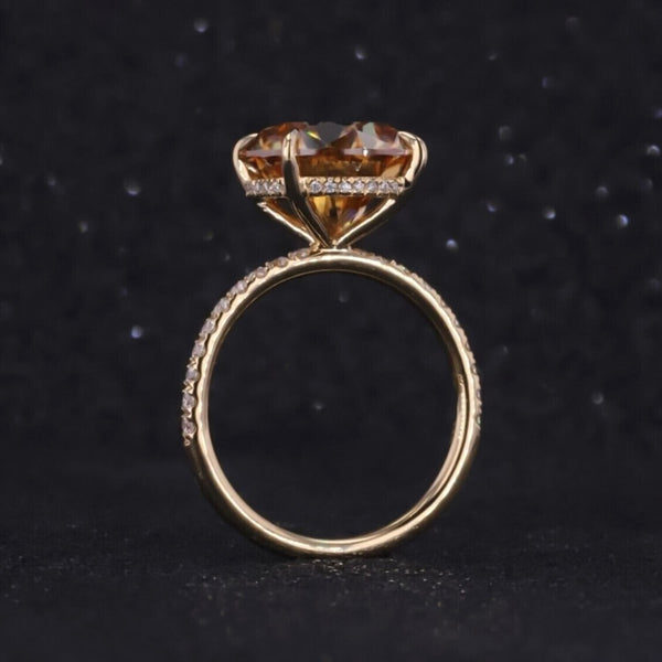 RARE 9 Ct Round Brilliant Champagne Moissanite Ring in 18K Gold Plated