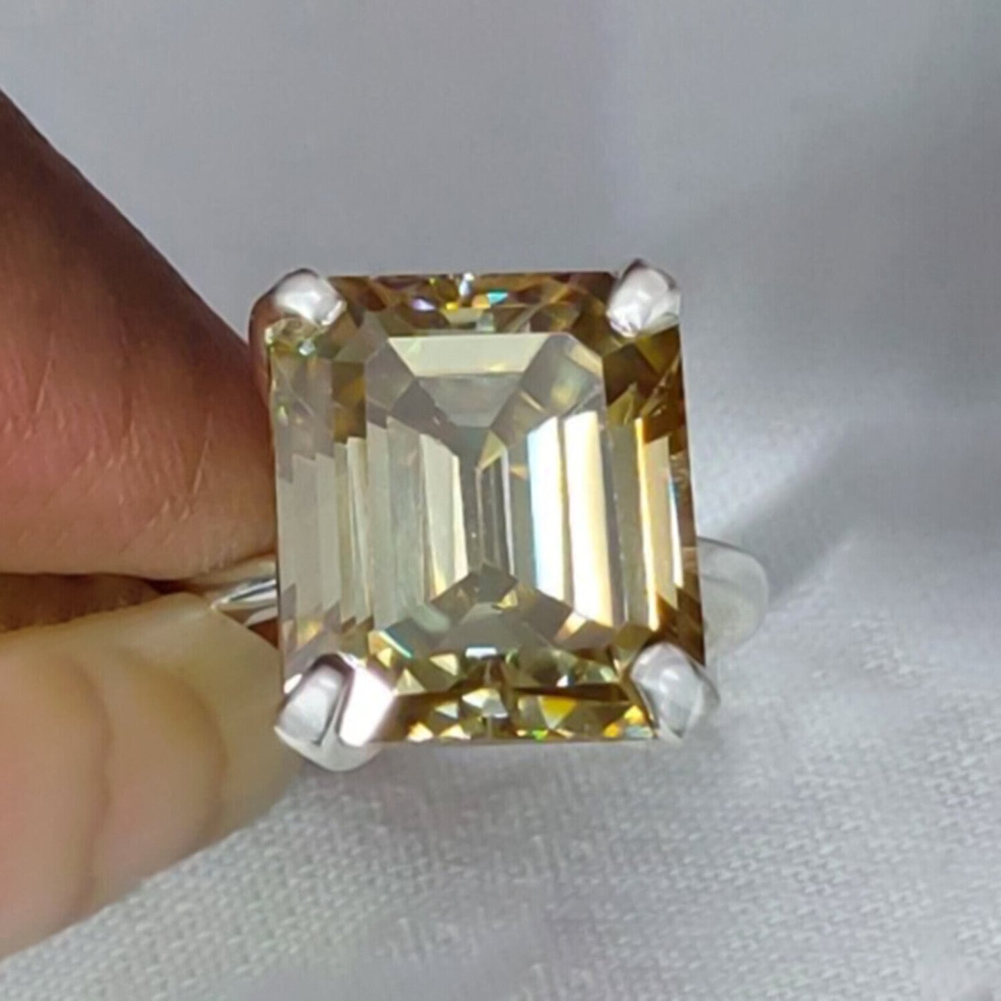 8.50 Ct Emerald Champagne Treated Moissanite Ring in – Certified 18K Gold Plated Ve 18K Gold Plated