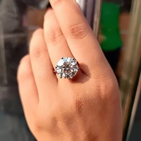 RARE 5.50 Ct Off White Treated Round Moissanite Ring in Certified 18K Gold Plated V 18K Gold Plated