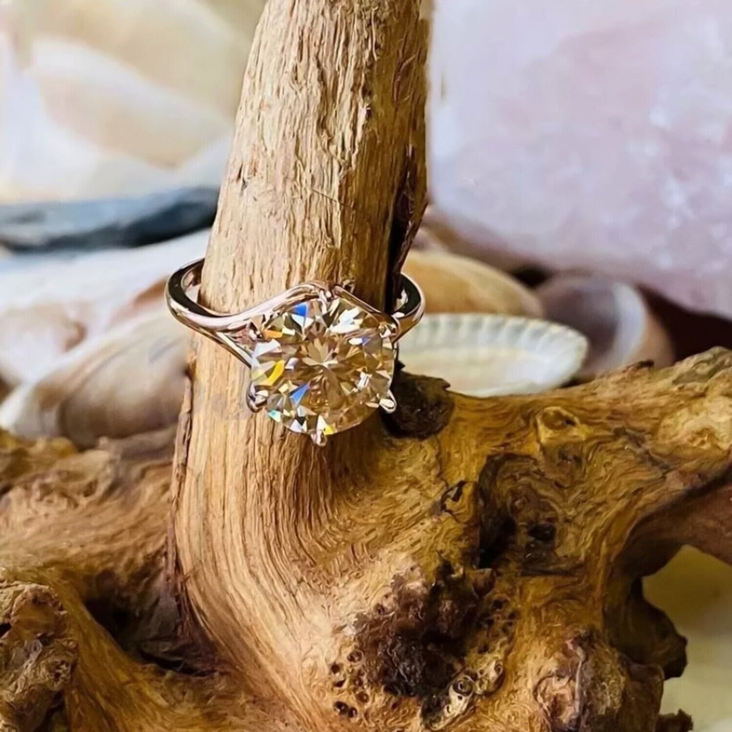 RARE 11 Ct Champagne Treated Moissanite Ring in Certified 18K Gold Plated