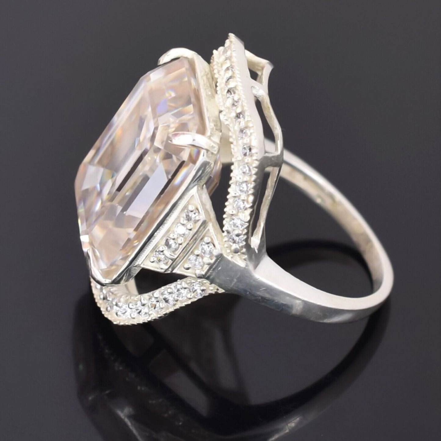 15.20 Ct Emerald Off White Moissanite Ring in Rings 18K Gold Plated