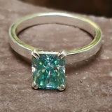 3.70 Ct Radiant Cut Blue Treated Moissanite Solitaire Ring in WOW 18K Gold Plated Vermeil