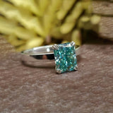 3.70 Ct Radiant Cut Blue Treated Moissanite Solitaire Ring in WOW 18K Gold Plated Vermeil