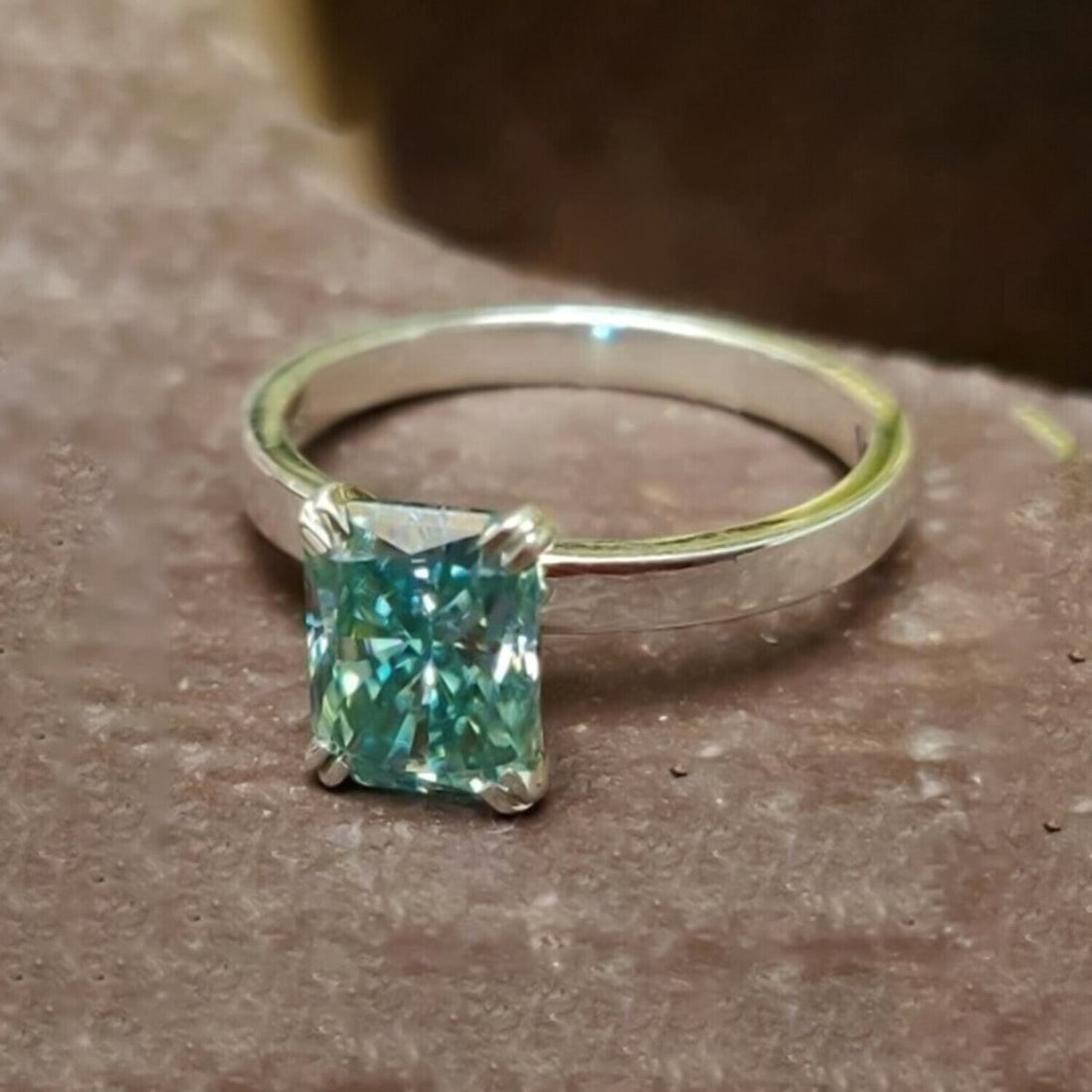3.70 Ct Radiant Cut Blue Treated Moissanite Solitaire Ring in WOW 18K Gold Plated Vermeil