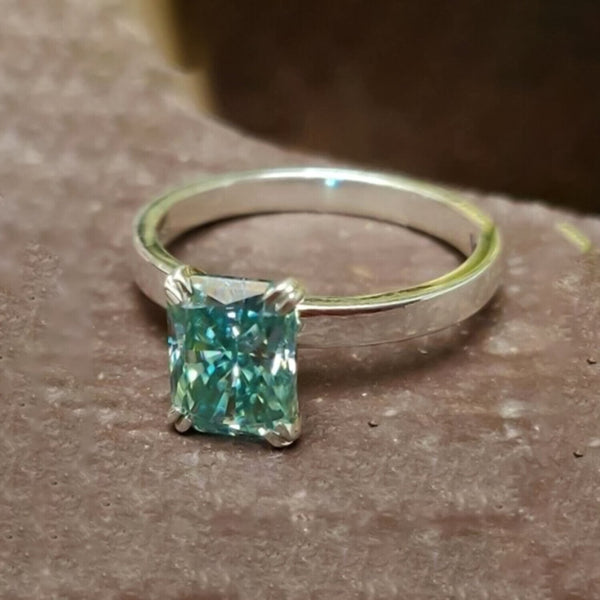 3.70 Ct Radiant Cut Blue Treated Moissanite Solitaire Ring in WOW 18K Gold Plated V 18K Gold Plated