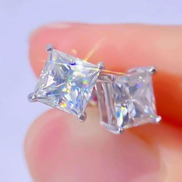 4.00 Ct Princess White Moissanite Studs Gold Vermeil – 4th July Festival Pick - GEMHUB