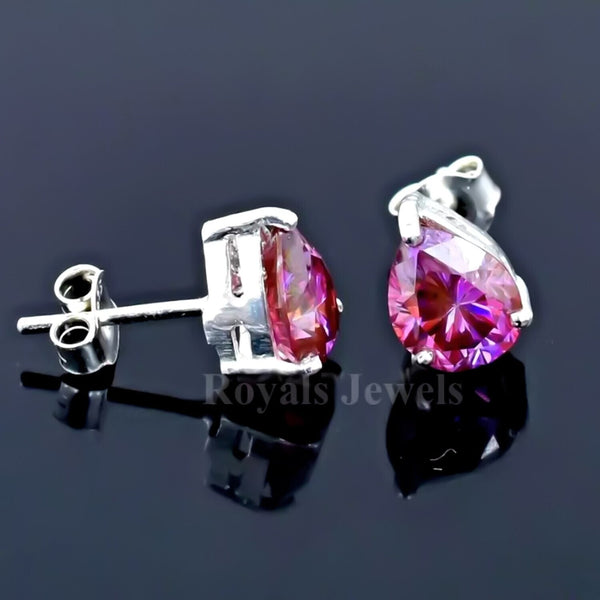 2.80Ct Certified Pear Shape Studs Moissanite White Gold Finish Great Shine & Luster 18K Gold Plated