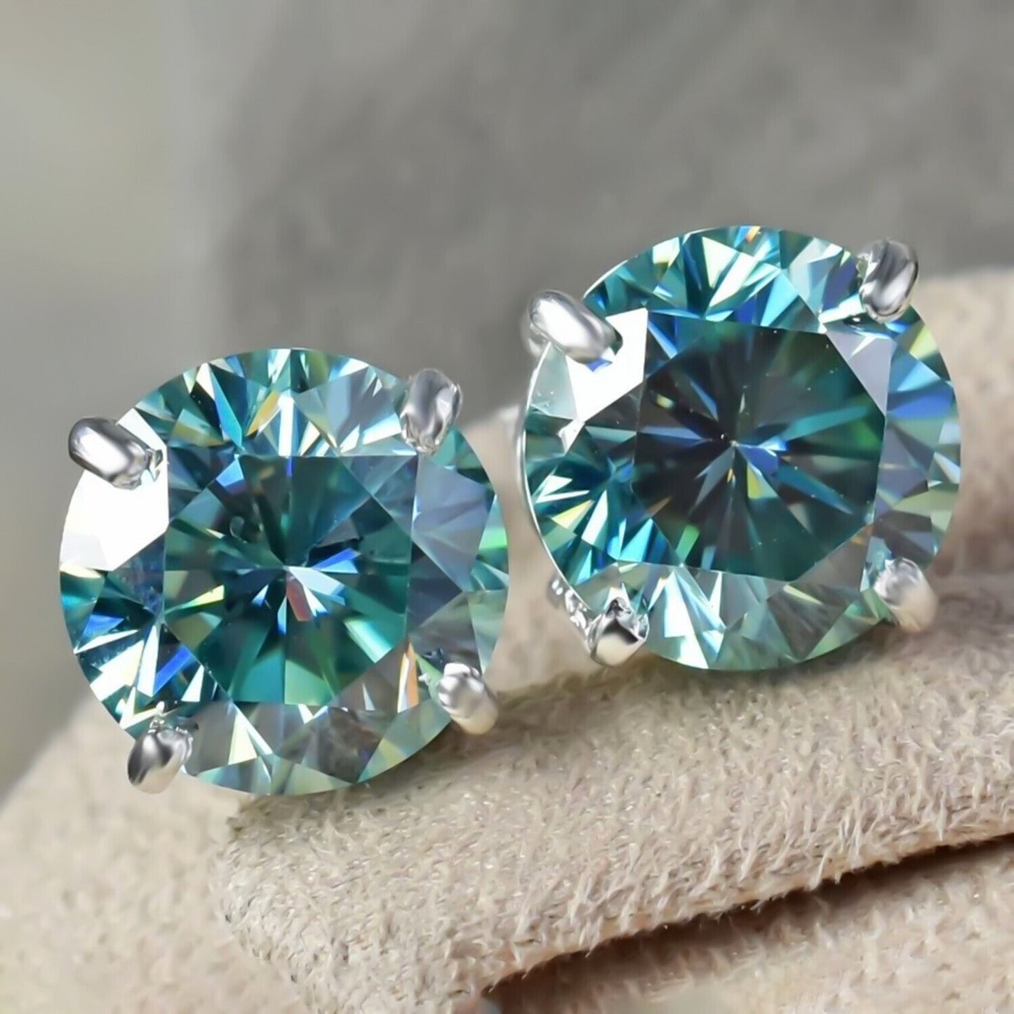 6.50 Ct Blue Moissanite Stud Earrings in Gold Vermeil – Festive Shine Jewellery