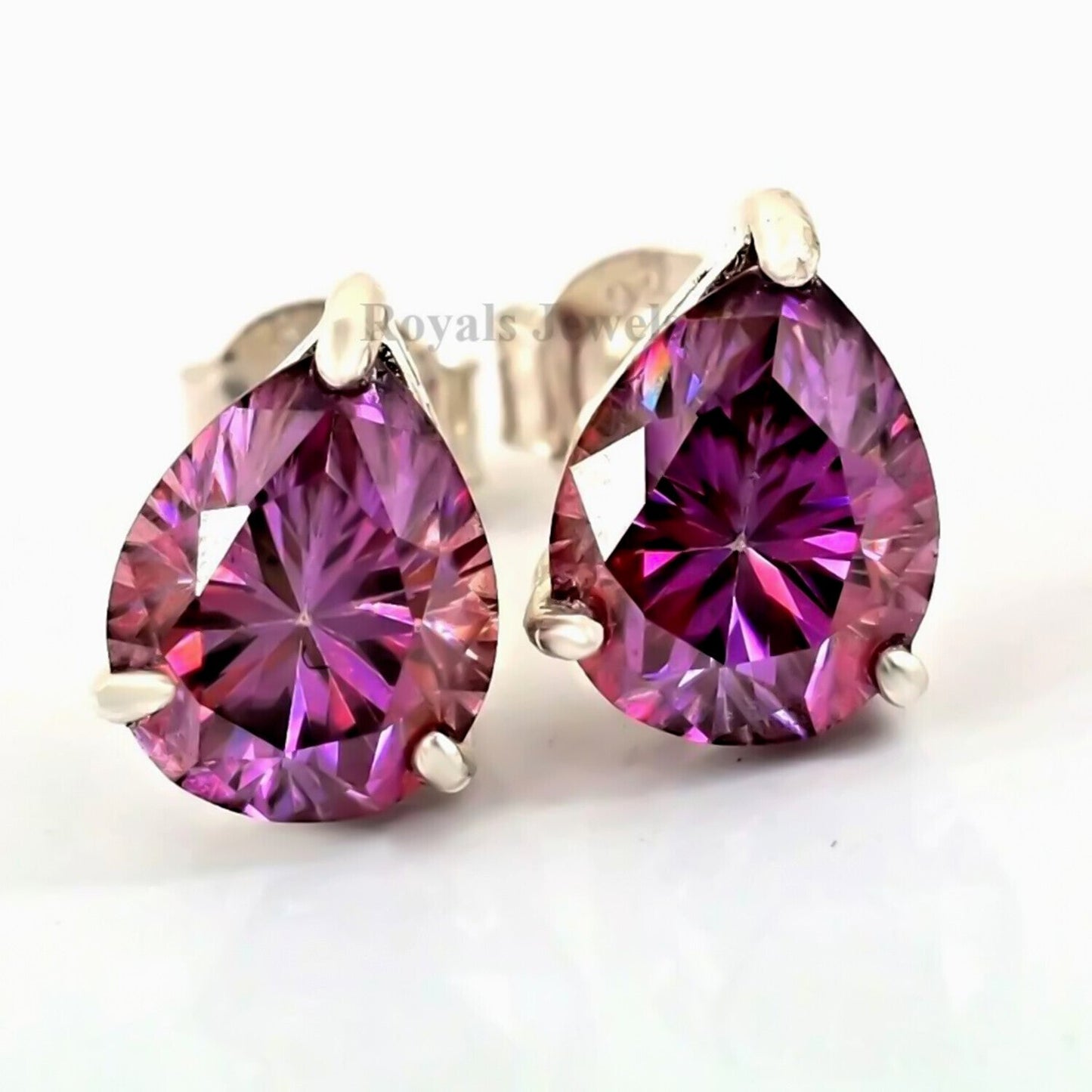 2.80Ct Certified Pear Shape Studs Moissanite White Gold Finish Great Shine & Luster 18K Gold Plated