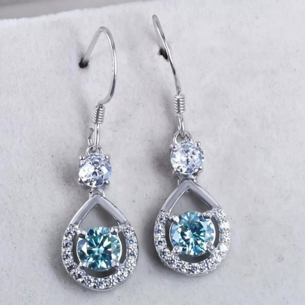 3.20 Ct Blue Moissanite Dangle Earrings Gold Vermeil – 4th July Gift for Her - GEMHUB