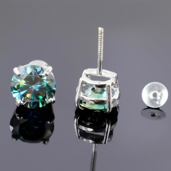 7 ct DEW Blue Moissanite Stud Earrings In Vermeil 925 Silver – Birthday for Women
