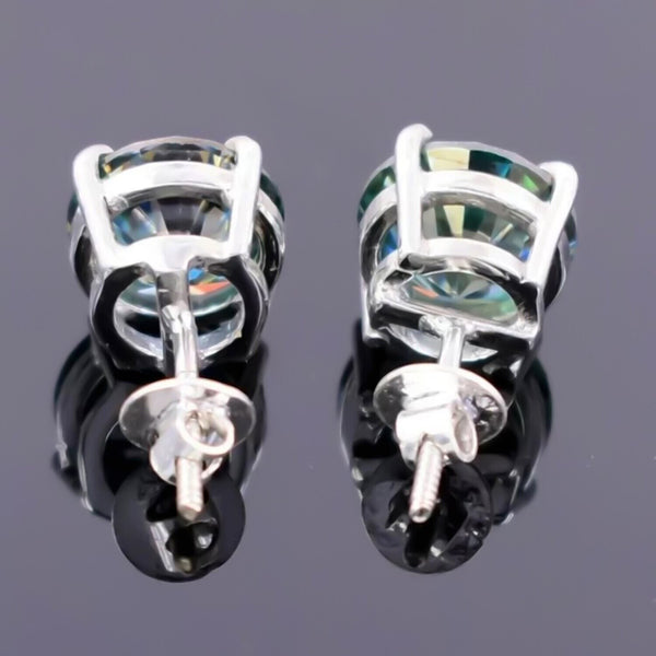 7 ct DEW Blue Moissanite Stud Earrings In Vermeil 925 Silver – Birthday for Women
