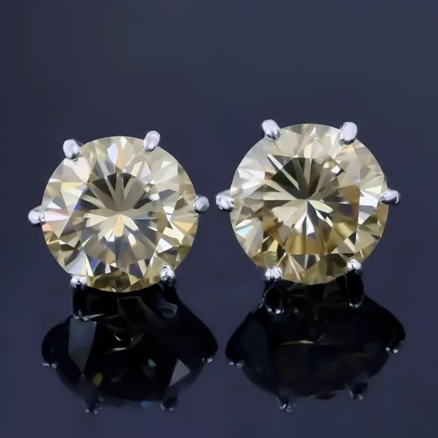 5.50 Ct Champagne Moissanite Stud Earrings Gold Vermeil Certified Brilliant - GEMHUB