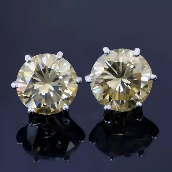 5.50 Ct Champagne Moissanite Stud Earrings Gold Vermeil Certified Brilliant - GEMHUB