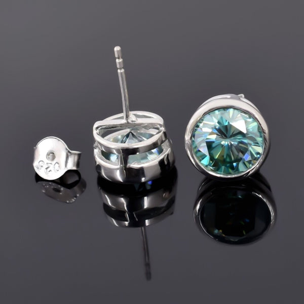5 ct DEW Blue Treated Moissanite Stud Earrings Gold Vermeil Certified Unique Shine