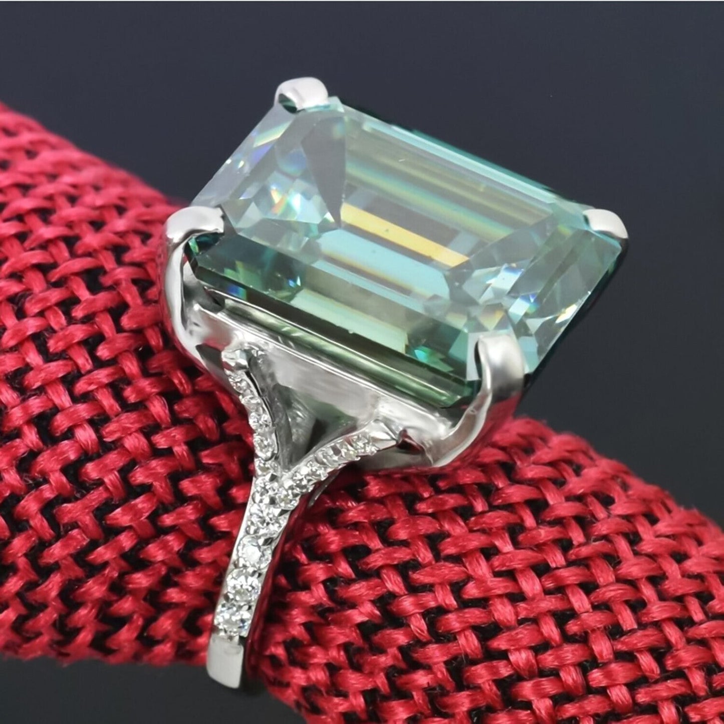 16.40 Ct Blue Moissanite Solitaire Ring in Certified Big Statement 18K Gold Plated 18K Gold Plated