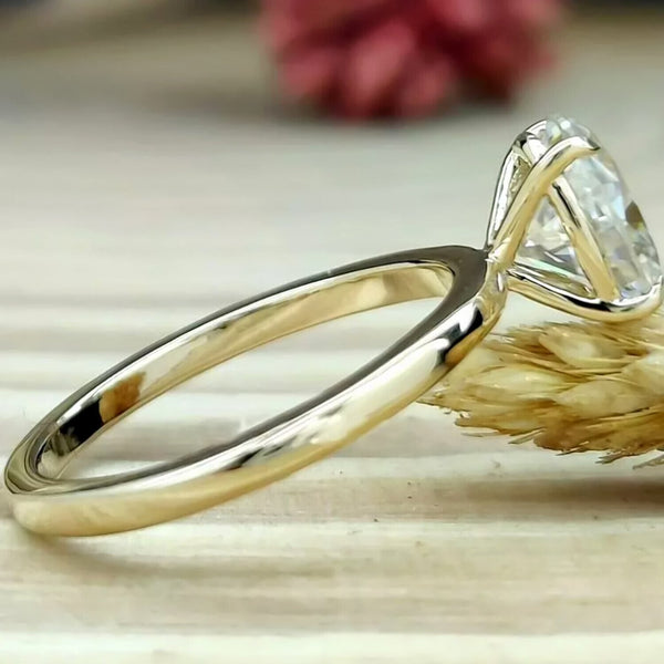 3.20 Ct Oval Cut Off White Moissanite Ring Certified Fine Jewellery 18K Gold Plated V 18K Gold Plated