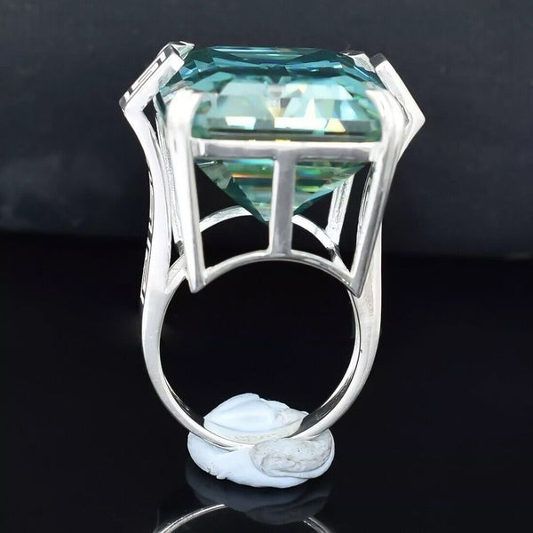 18.60 Ct Emerald Cut Blue Moissanite Ring in Certified Statement 18K Gold Plated Ve 18K Gold Plated