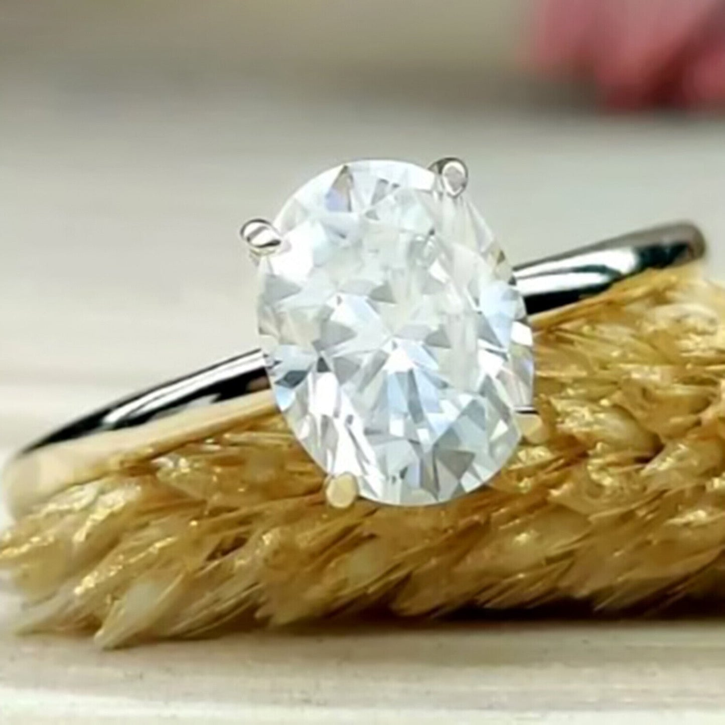 3.20 Ct Oval Cut Off White Moissanite Ring Certified Fine Jewellery 18K Gold Plated V 18K Gold Plated