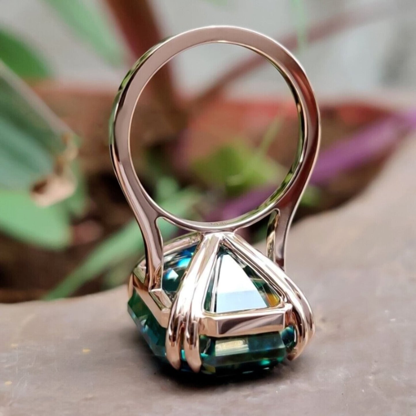 35.20 Ct Emerald Cut Blue Moissanite Ring in Solitaire Certified 18K Gold Plated Ve 18K Gold Plated
